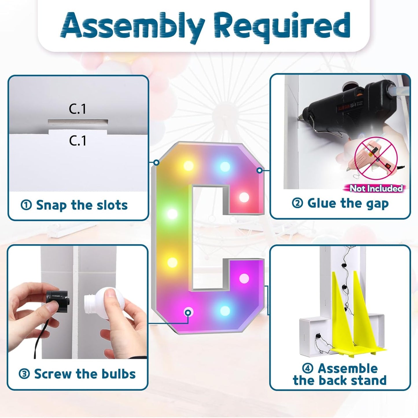 imprsv 3FT Colorful Marquee Light Up Letters C, 18 Color Light Up Alphabet Sign with Remote, Baby & Large Letters for Baby Shower, Birthday, Engagement, Wedding Party Decor