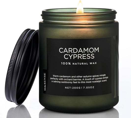M&SENSE Cardamon & Cypress Single Cotton Wick Natural Soy Wax Autumn Fragrance Candle for Home Decor, Fall Scented Gift for Holiday 7.05oz 50 Hours Burn Clean Non Toxic Candle