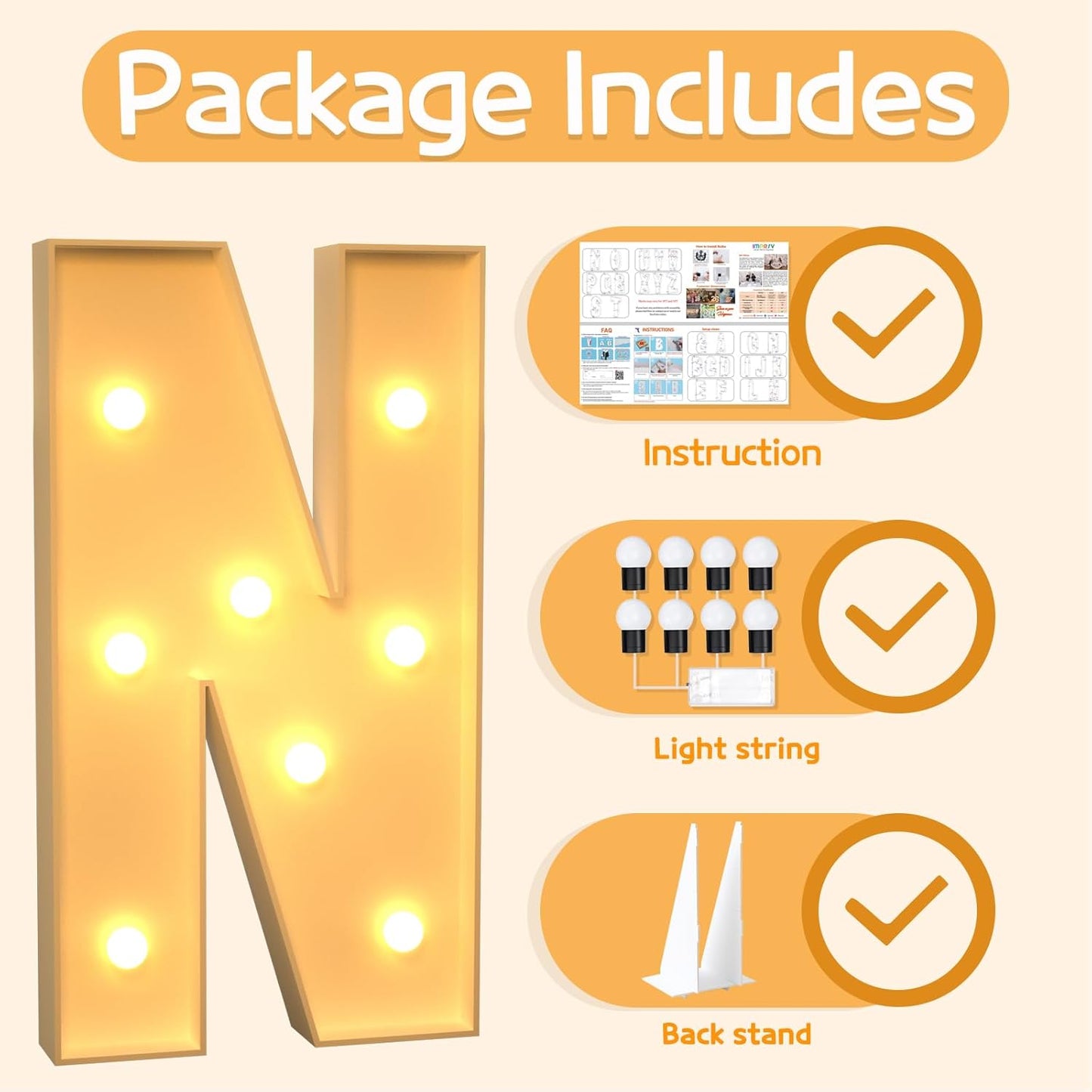 Marquee Letters 3 Feet Tall Large Light Up Letters N Happy Birthday Decorations Marry Me Engagement Party Decor Yellow Light Birthday Decorations Balloon Arch Kit Foam Sign N