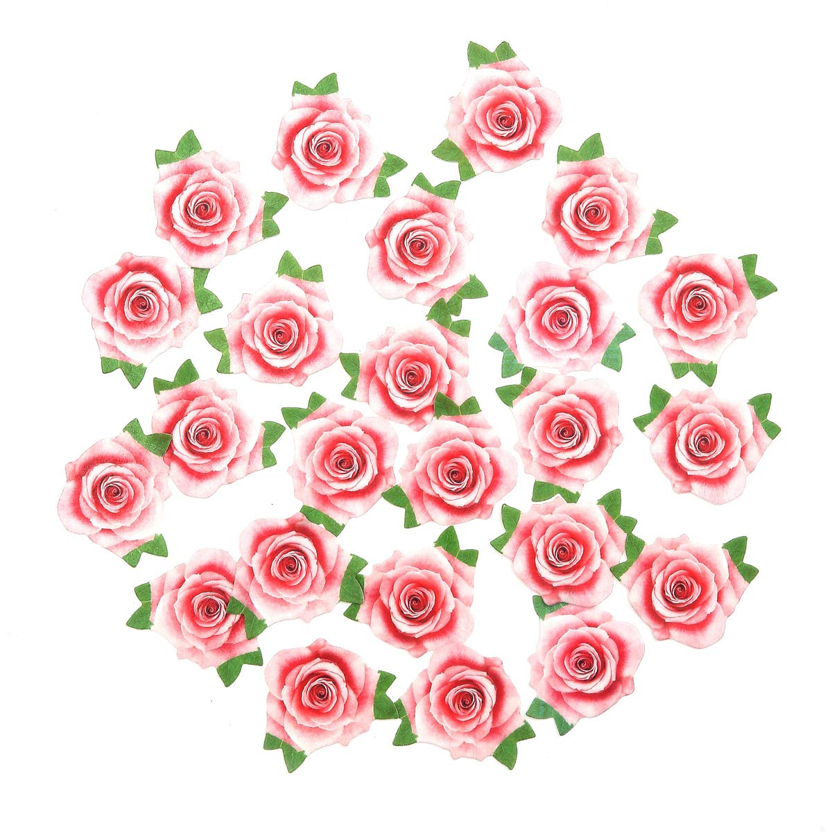 Not 3D 24Pcs Edible Cupcake Topper Pink Rose By Rice Paper Cake Decoration Party Decoration