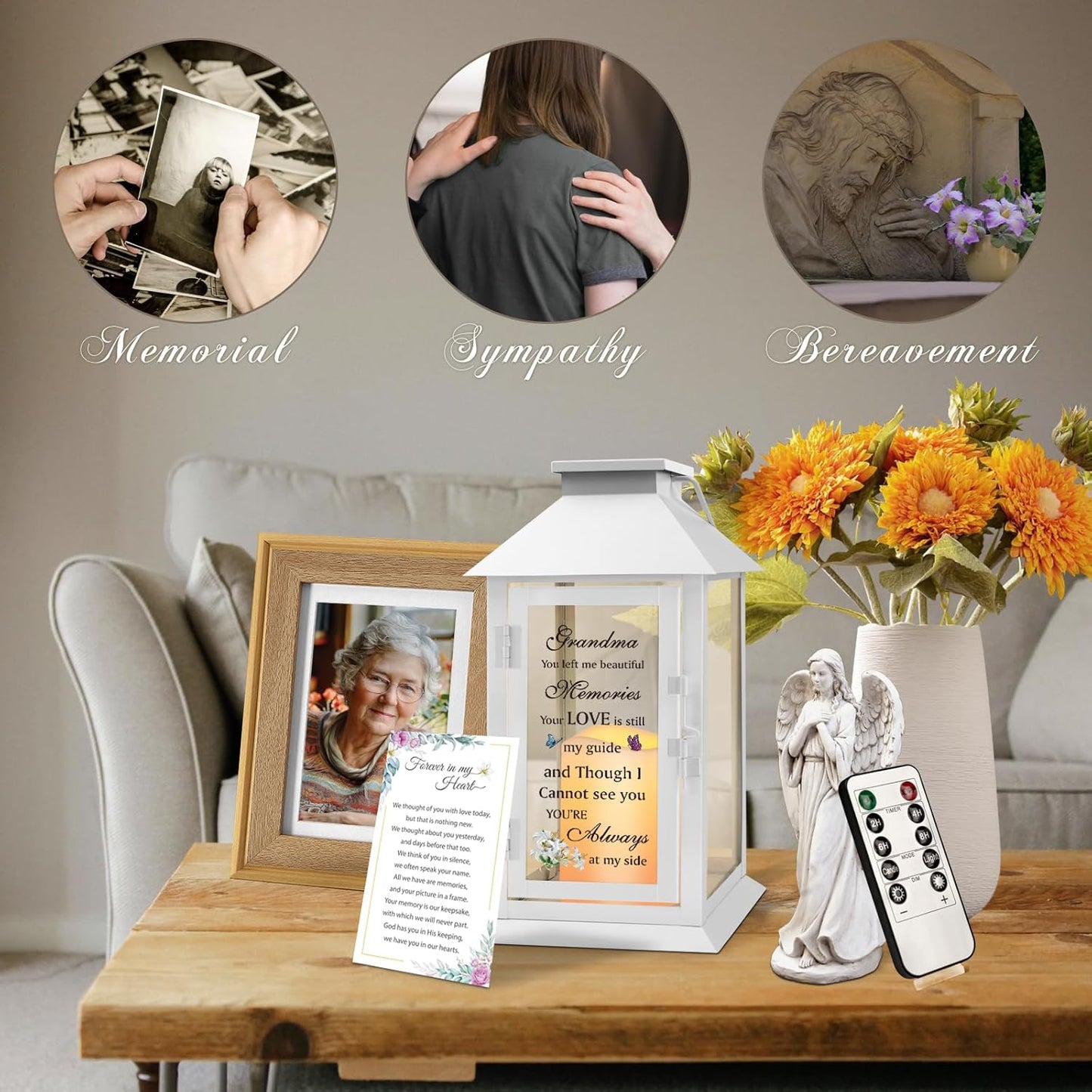 Memorial Lantern for Grandmother's Remembrance with LED Candle