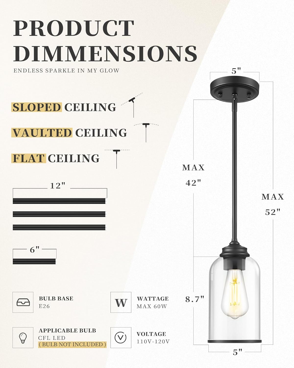 LIROUVET 2 Pack Pendant Lights Kitchen Island, Modern Pendant Lights, Black Hanging Lamp with Clear Glass, Industrial Pendant Light Fixtures for Dining Room PL02 CLBK-2PK