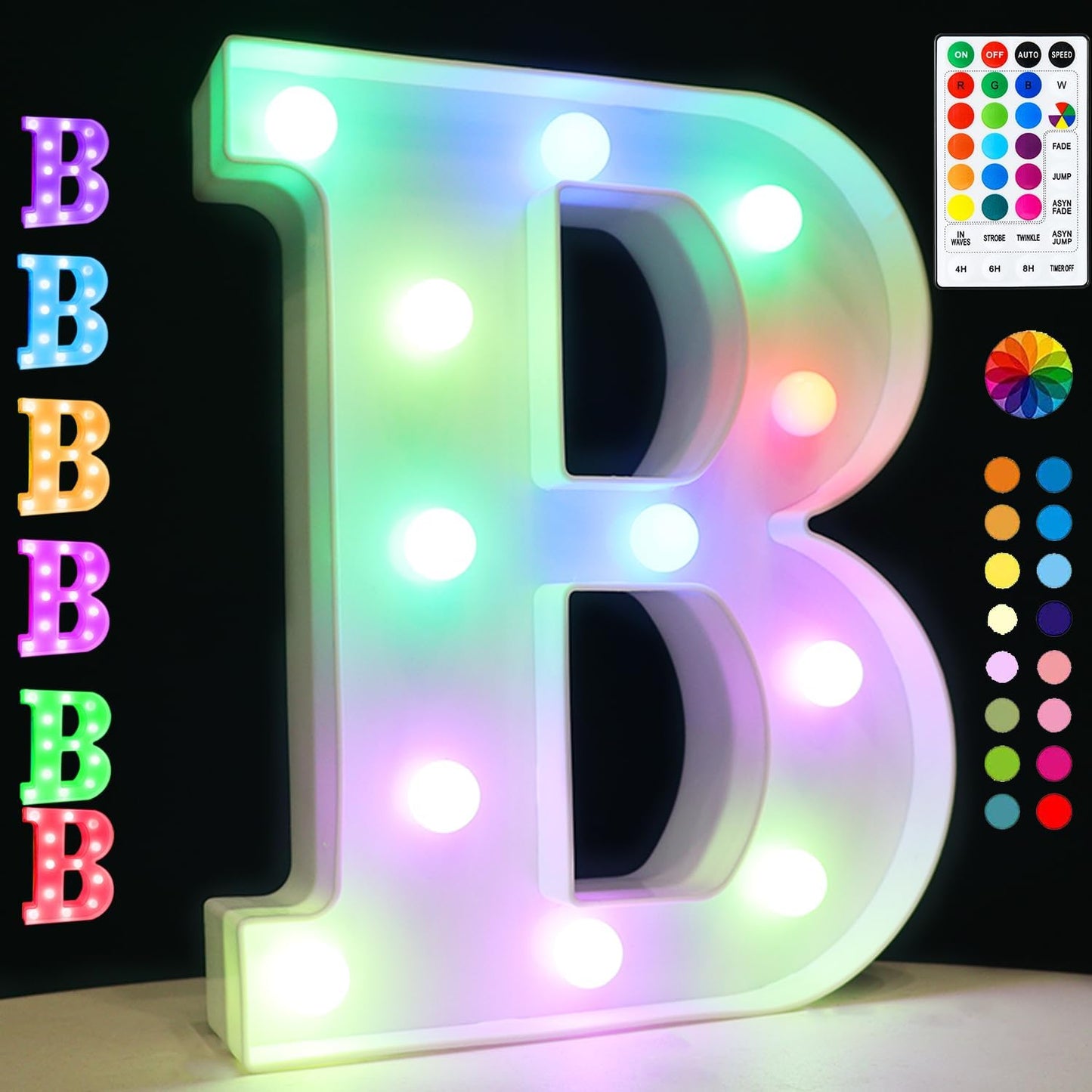 Light Up Colorful LED Marquee Letter lights, 18 Colors Changing Alphabet Letters Sign with Remote Timer for Night Light Girls Bedroom Wedding Birthday Party Lamp Christmas Home Bar Decor- Colorful B