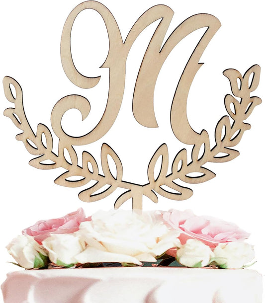 LINGTEER Personalized Inital Letter M Wooden Cake Topper Perfect for Birthday Rustic Wedding Anniversary Party Keepsake Decoration