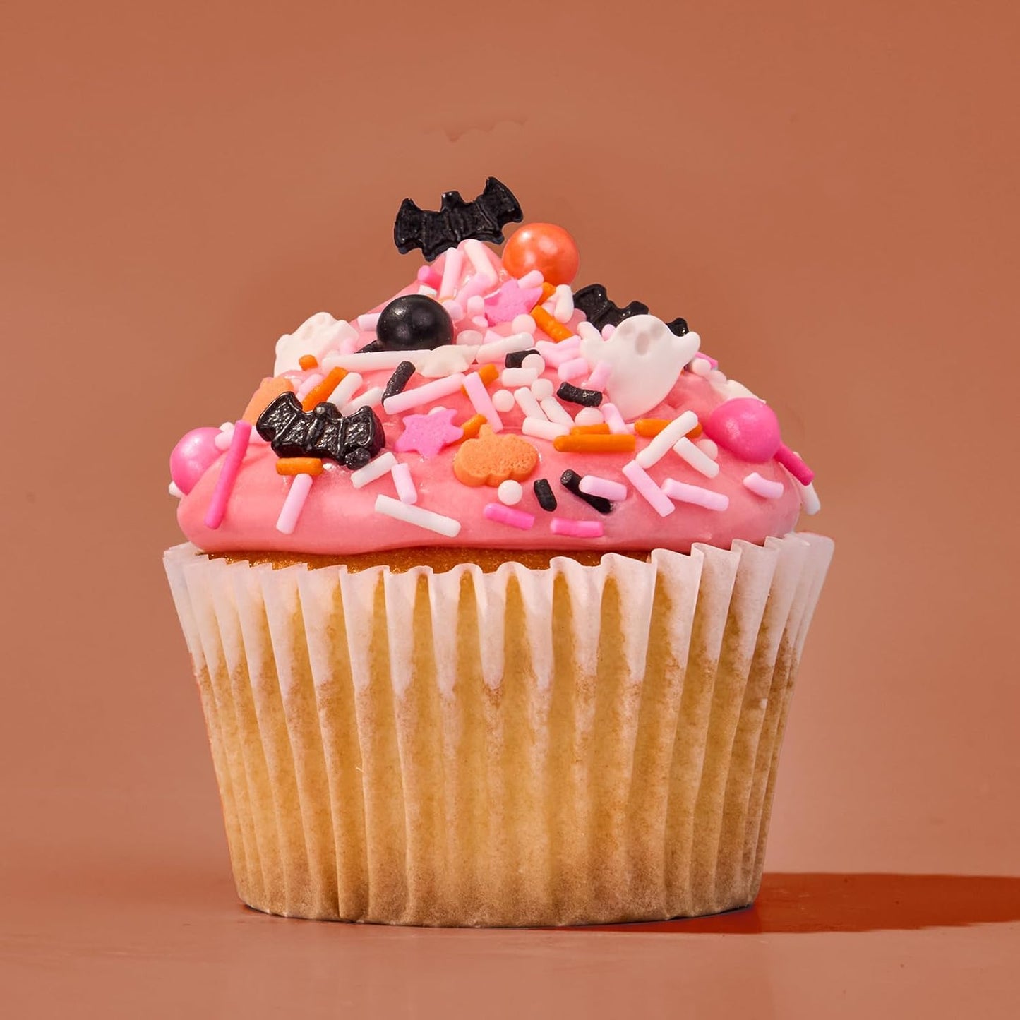 Fancy Sprinkles Limited Edition Halloween Glam Reaper Sprinkles Pink, Orange, Black, and White Crunchy Jimmies Candy Pearls, Bats and Pumpkins (0.5c)