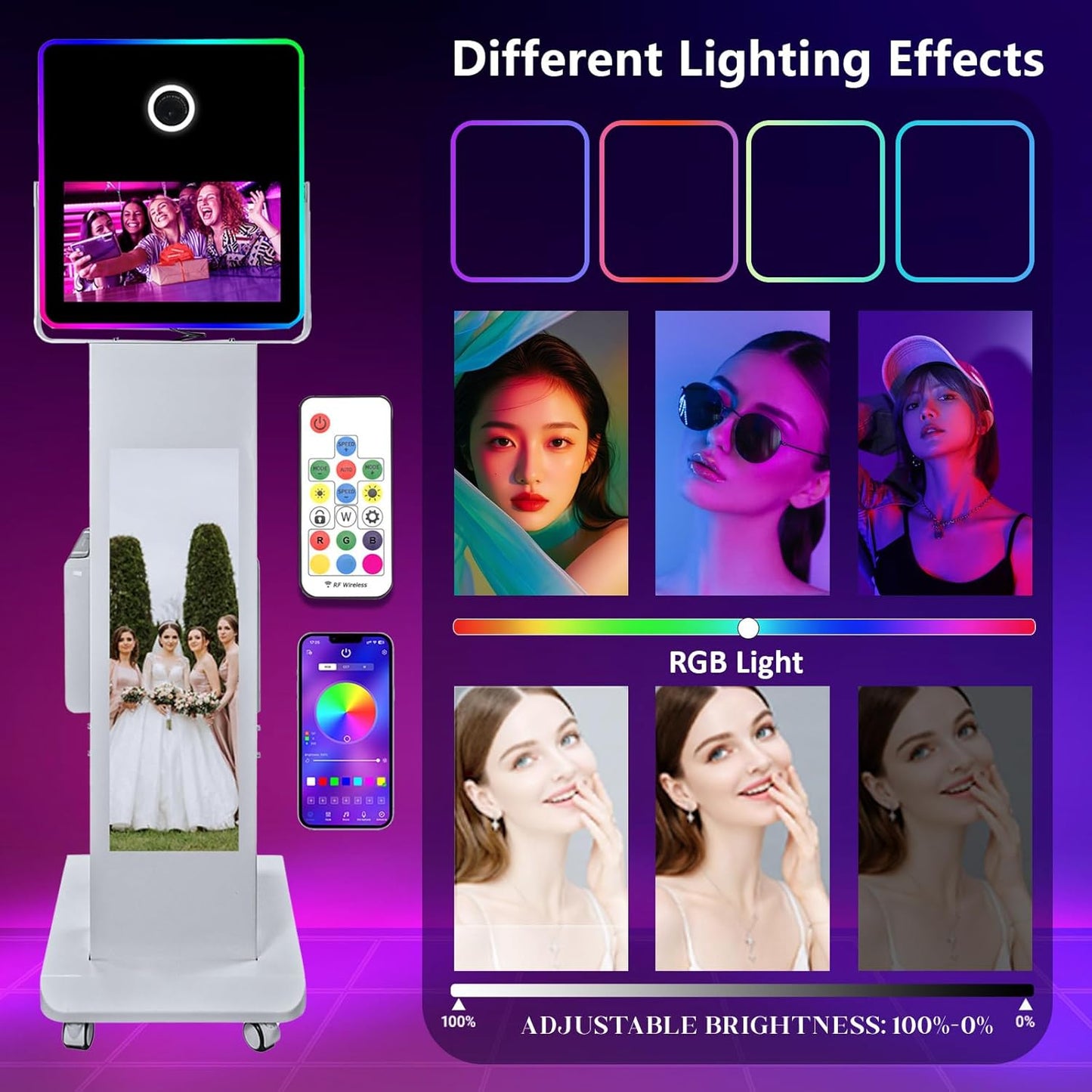 Portable Photo Booth with 15.6''and 29''LCD Touch Screen Selfie Photobooth Machine for Events Wedding Party Rental Christmas Flight Case (Machine+Mini Printer)