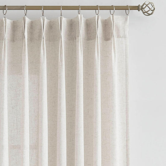 Vision Home Natural Pinch Pleated Semi Sheer Curtains Textured Linen Blended Light Filtering Window Curtains for Living Room Bedroom Pinch Pleat Drapes with Hooks 2 Panels 42" Wx63 L