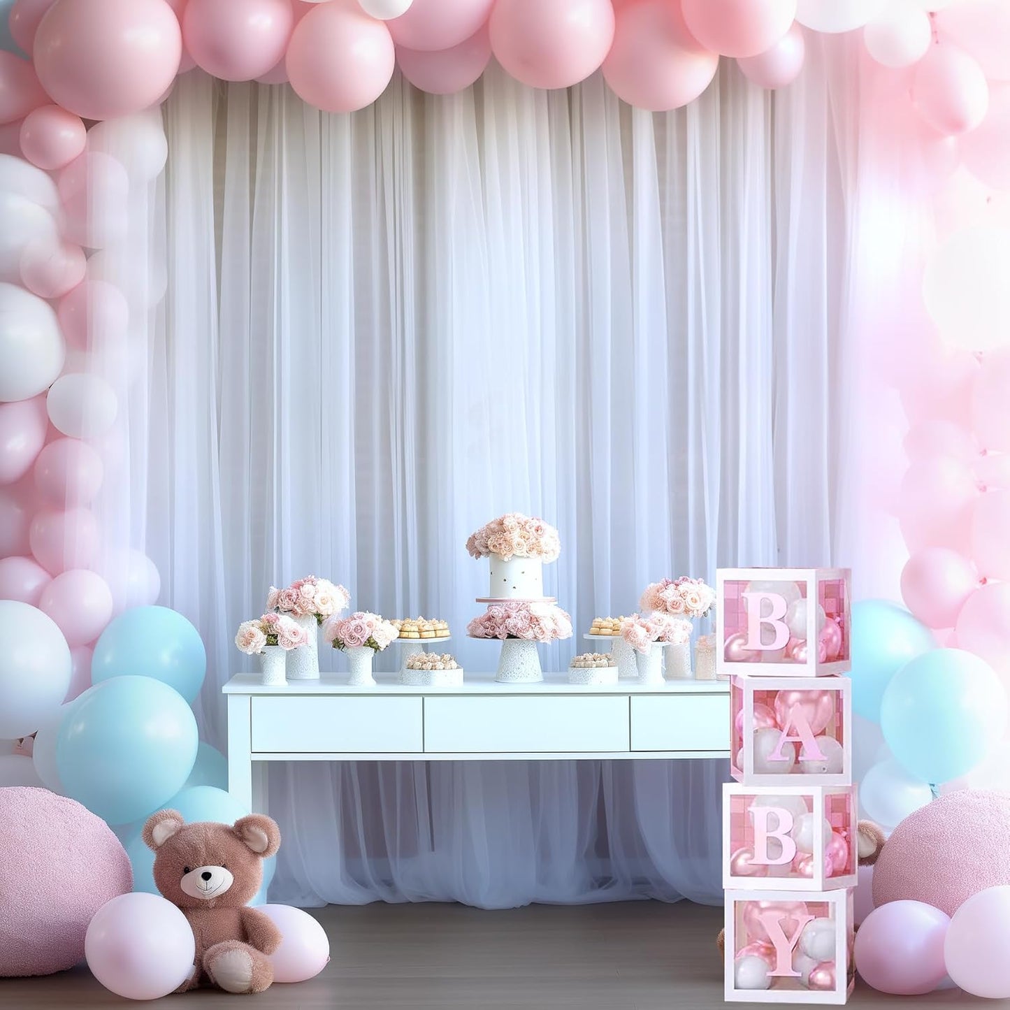 White Tulle Backdrop Curtain for Parties Wedding 10ft x 8ft Sheer Backdrop Curtains for Bridal Shower Birthday Party Baby Shower Ceiling Drapes Christmas Photo Decorations 2 Panels 5ft x 8ft