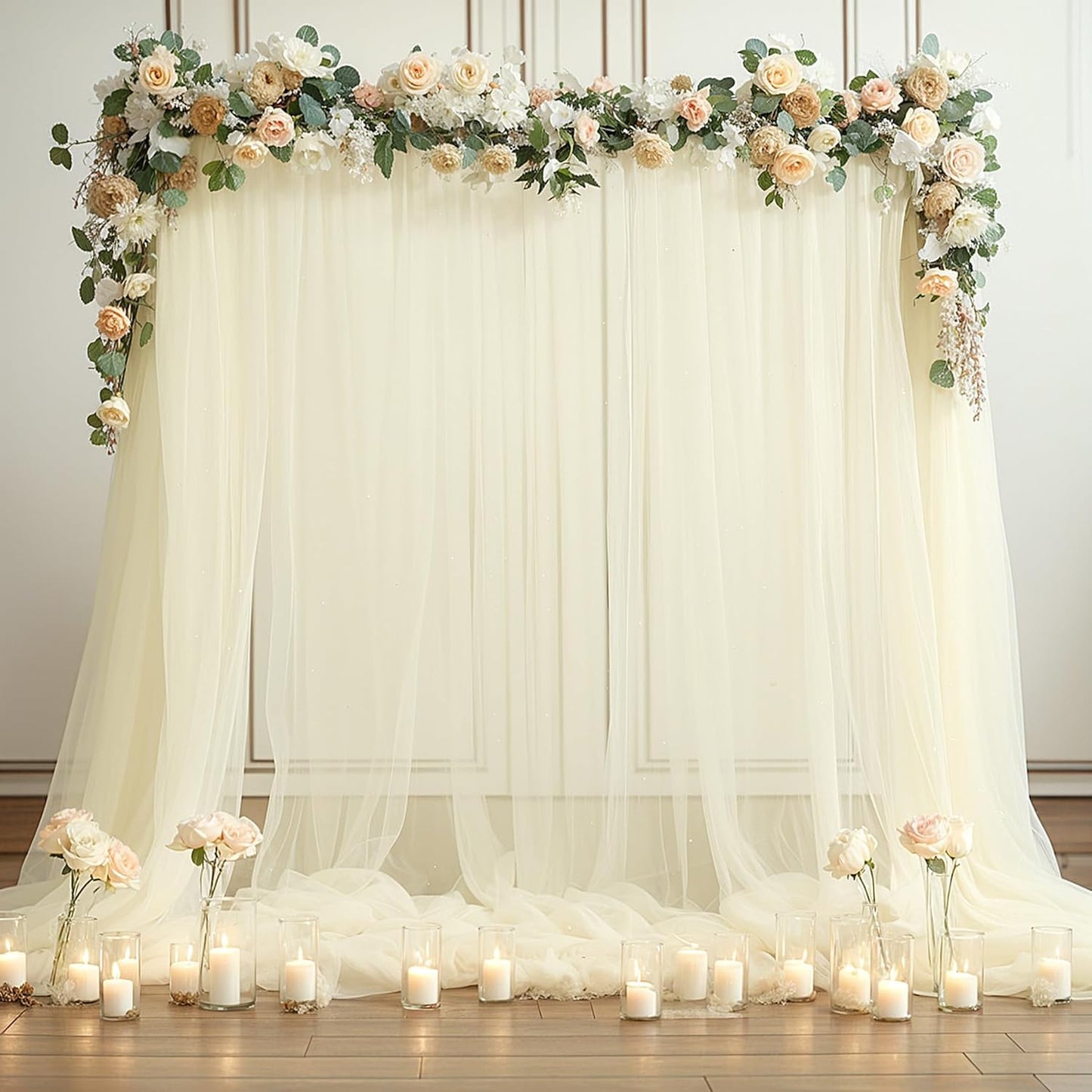 Ivory Tulle Backdrop Curtain for Wedding Parties 10ft x 8ft Sheer Backdrop Curtains for Bridal Shower Birthday Baby Shower Photo Shoot Background Decorations 2 Panels 5ft x 8ft