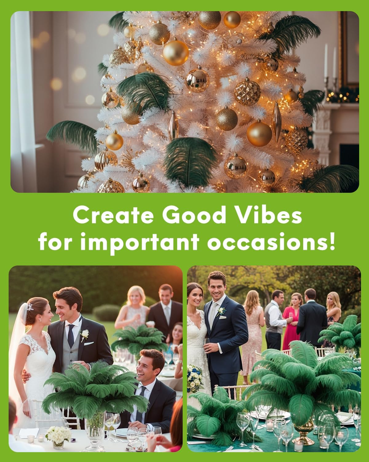 NEWONG 30pcs Dark Green Ostrich Feathers Natural Bulk 8-10inch(20-25cm) Vase Craft Wedding Home Party Centerpieces Christmas Day Decoration