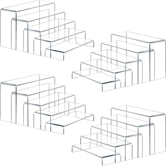 Fixwal 20pcs Large Acrylic Risers 4 Set Acrylic Display Stand Perfume Organizer Stands Clear Rectangular Dessert Table Display Set, Display Shelf for Show Cupcake, Figures, Jewelry, Toys