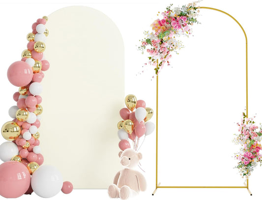 Wokceer 6.6 FT Wedding Arch Stand and Arch Cover, Metal Arch Stand with Arch Stand Cover for Birthday Party Wedding Ceremony Bridal Baby Shower Event Decor