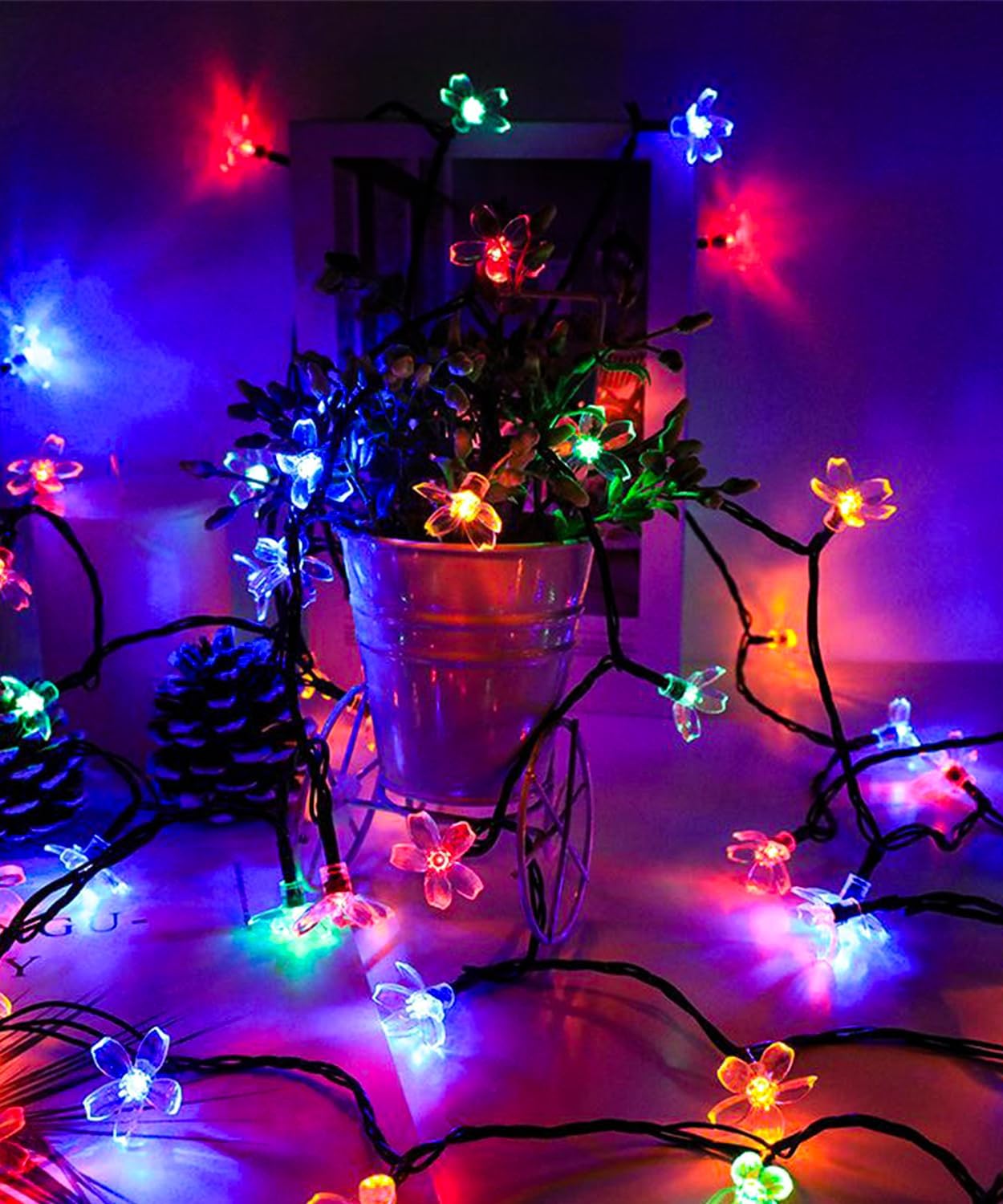 Pastel Flower String Lights Indoor Decorations, 33ft 100 LED USB Plug in Aesthetic Cherry Blossom Floral Lamp for Christmas Tree Vines Wall Ceiling Spring Garden Hanging Decor, Multicolored