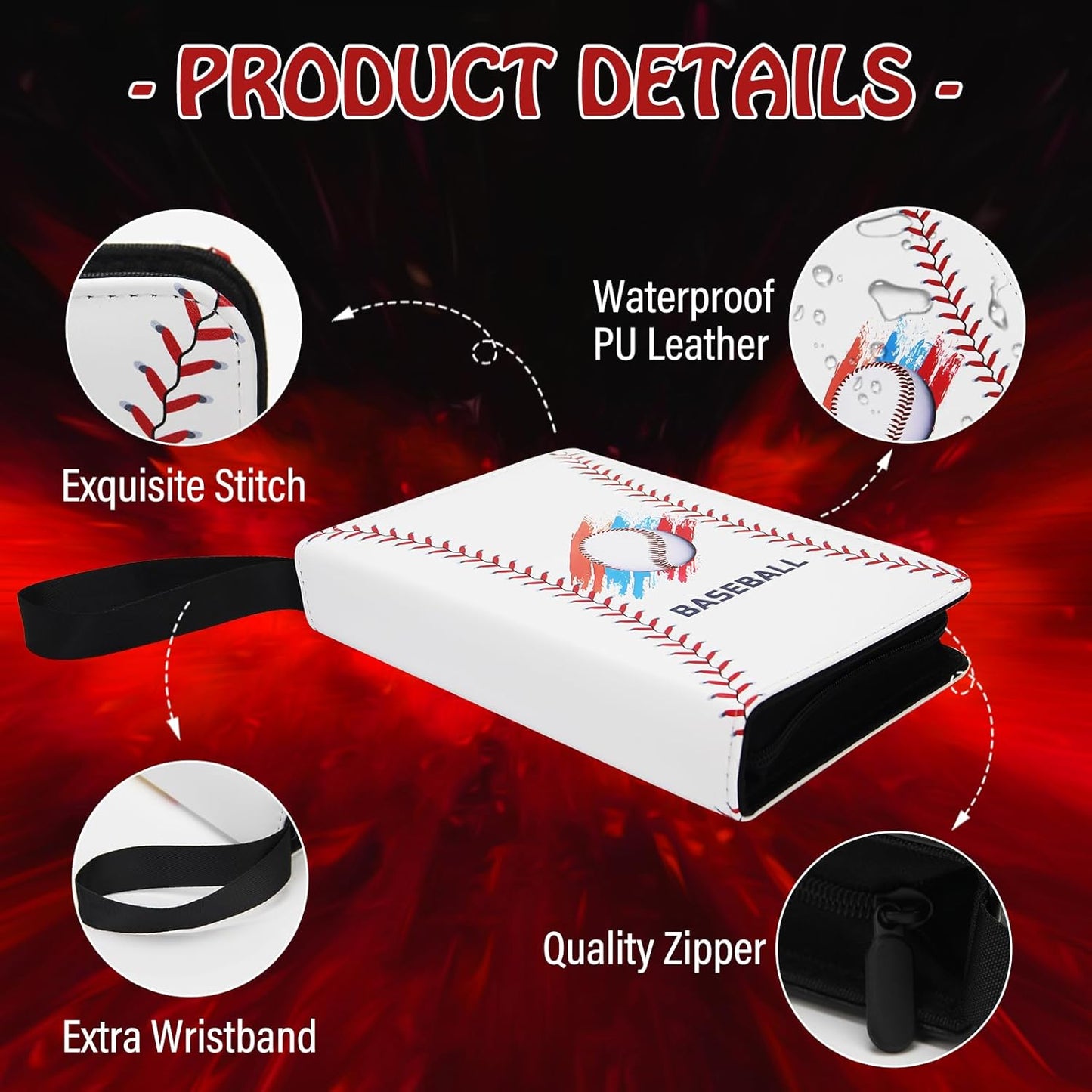 Baseball Card Binder,Trading Card Binder 4 Pocket,400 Pockets Card Holder with 50 Removable Sleeves,Trading Card Albums for Game Cards,Premium Card Book, Game Cards & Sports Cards White