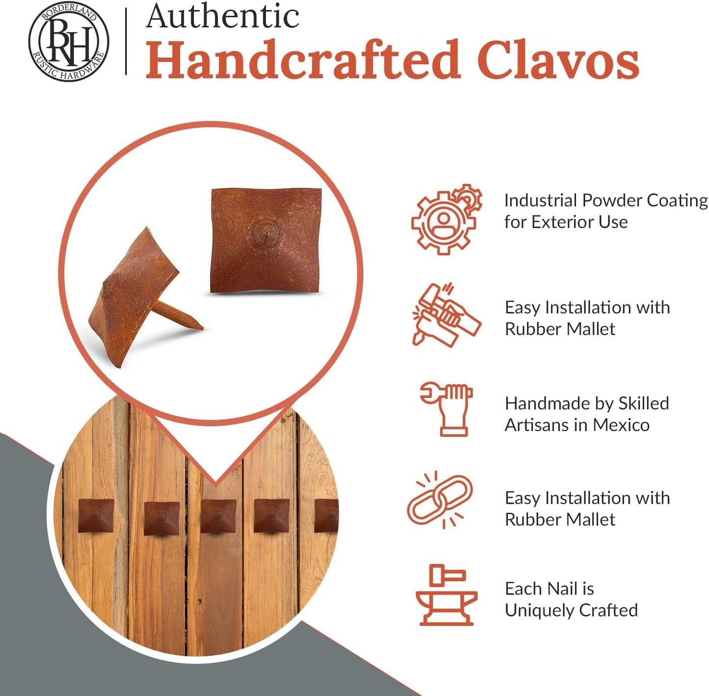 100 Pack 1" Square Head Iron Clavos Decorative Nails – Rusted – Handmade Rustic Square Fasteners for Farmhouse Shutters, Faux Wood Beams, Barn Doors, Shutters, and Gates – Ornamental Wood Accent