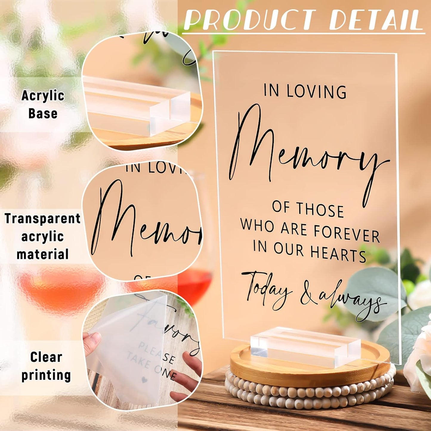 Weysat 6 Pcs Clear Acrylic Wedding Signs for Reception and Ceremony 5'' x 7'' Wedding Signage with Stand in Loving Memory Table Decorations Cards and Gifts Guestbook Reserved Table Sign(Classic Style)