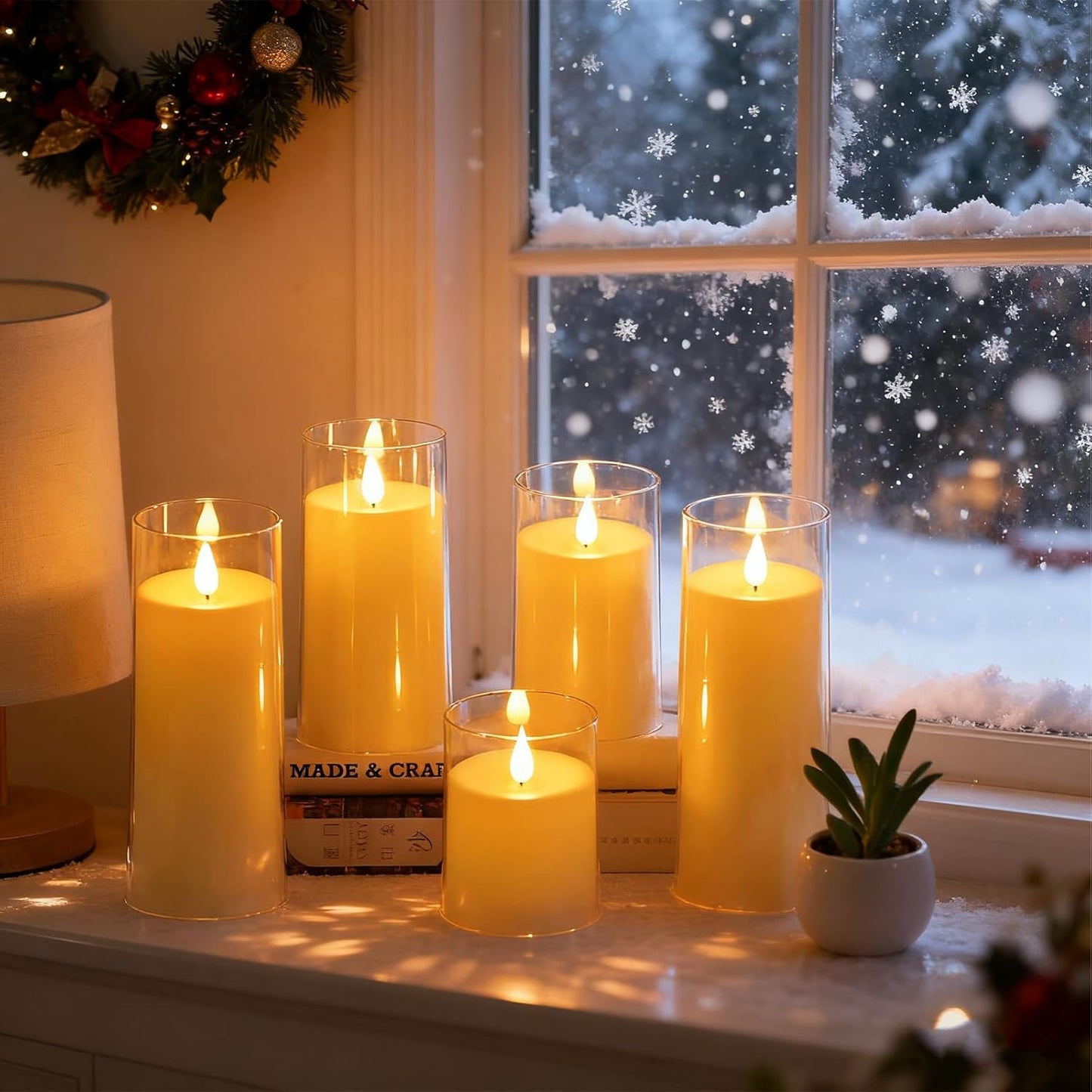 Fo32won Ivory White LED Flameless Pillar Candles Battery Operated with Remote and Timer, Pack of 5 (D 3"×H 4" 5" 6" 8" 8") Decorative Plexiglass Flickering Candles with 3D Flame