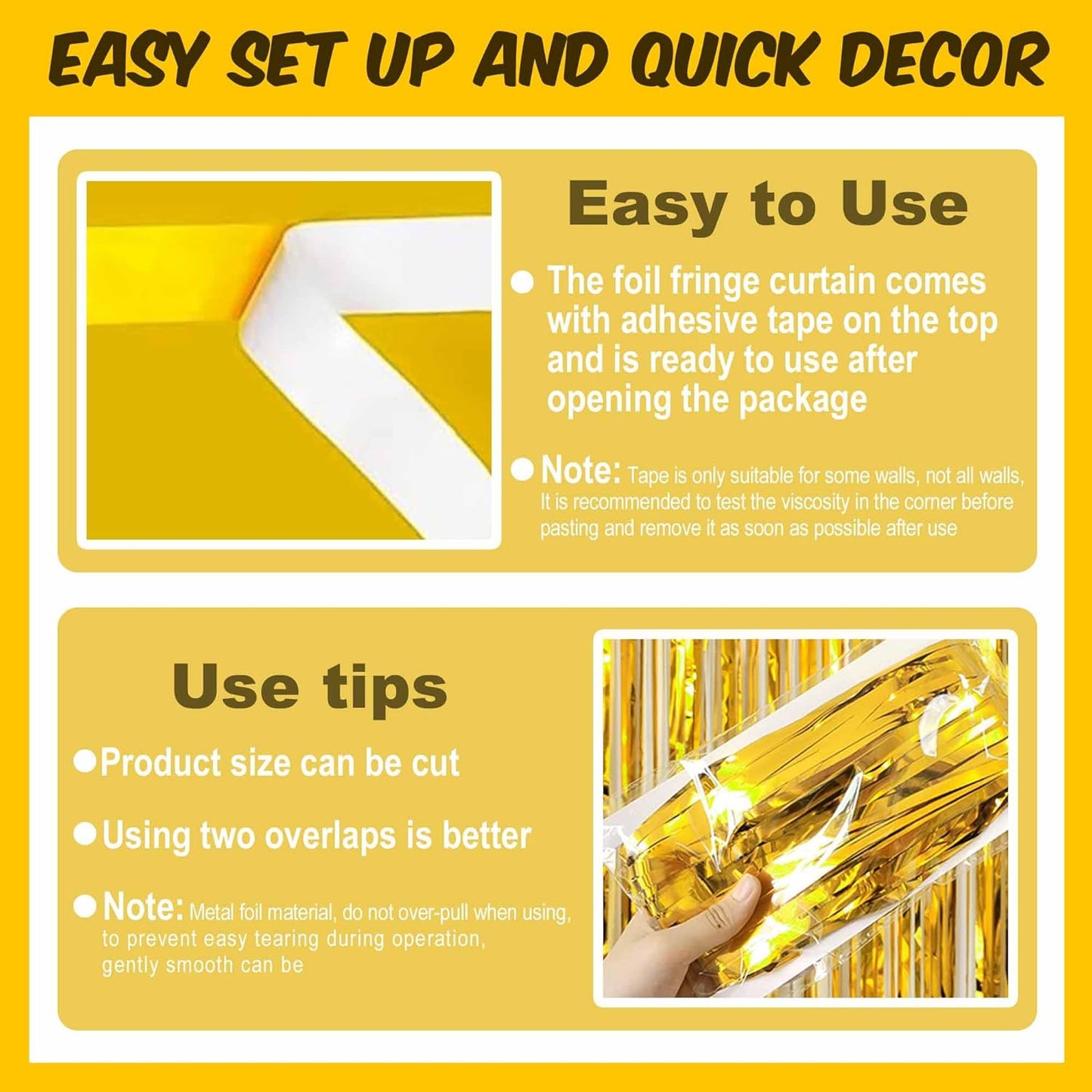 3 Pack Gold Foil Fringe Curtains Backdrop, 3.28 x 9.8 Ft Metallic Streamers Tinsel Curtains Background for Photo Booth, Birthday, Halloween, Christmas, Thanksgiving, New Year Party Decorations