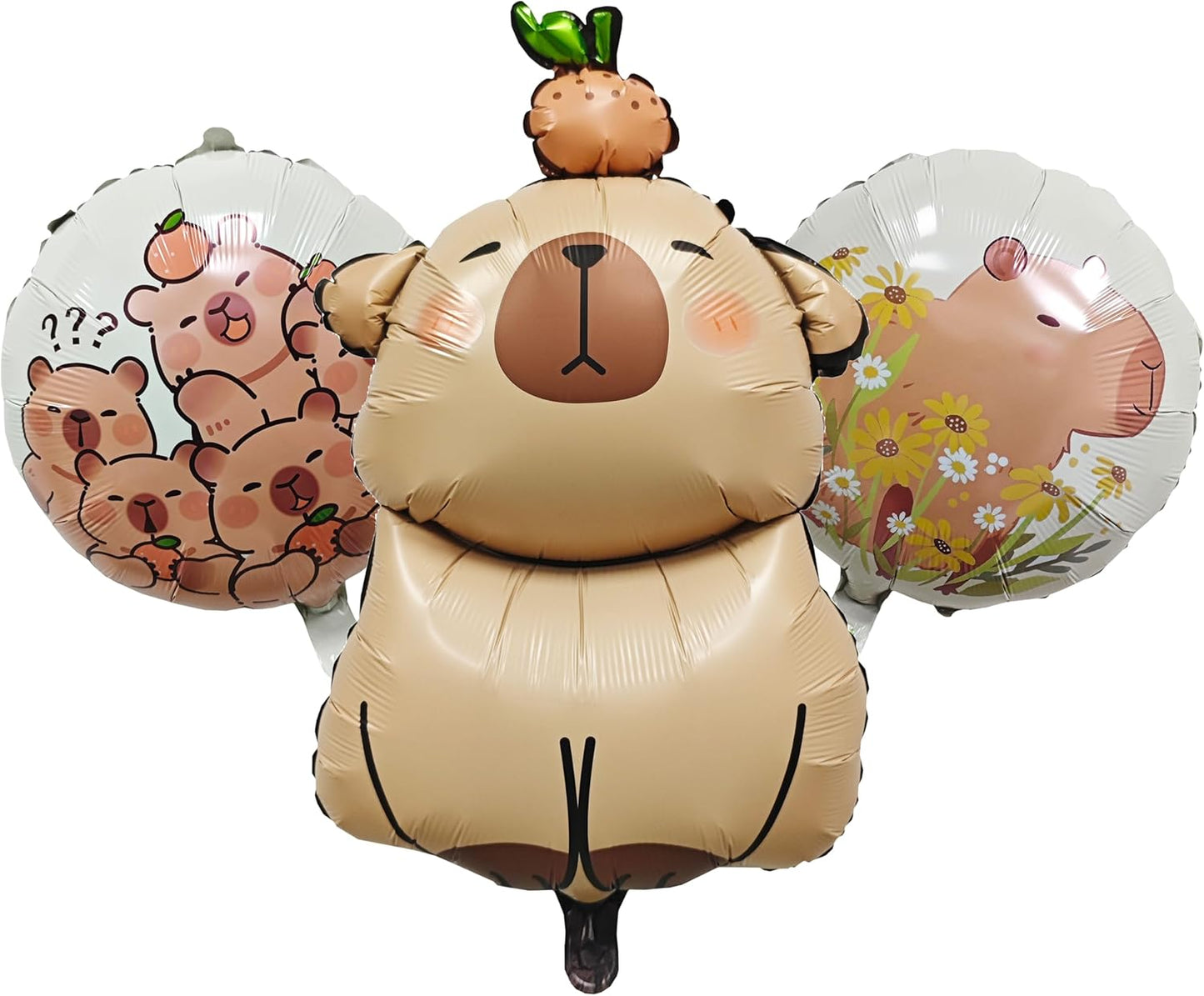 3PCS Capybara Animal Balloons Round Capybara Shaped Foil Birthday Balloon For Capybara Birthday Party Wildlife Park Jungle Animal Theme Party Backdrop Party Supplies Decorations
