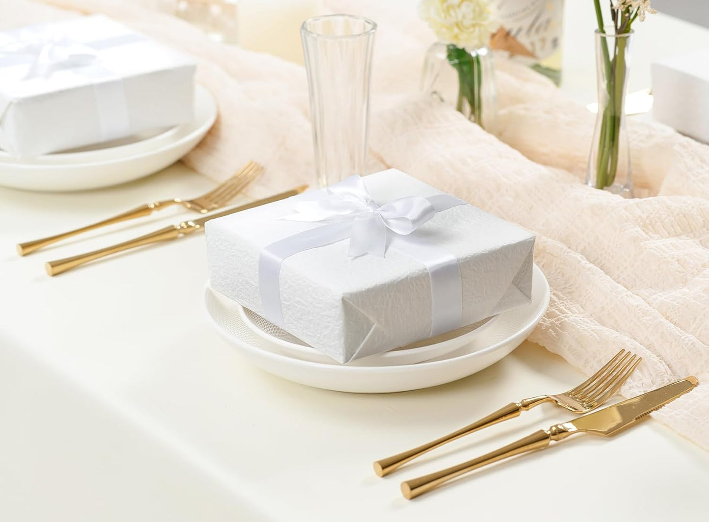 White Satin Ribbon 7/8 Inch x 50 Yards Double-Faced Hair Ribbons for Flower Bouquet Wrapping Paper Bows Gift Wedding Invitations Crafts