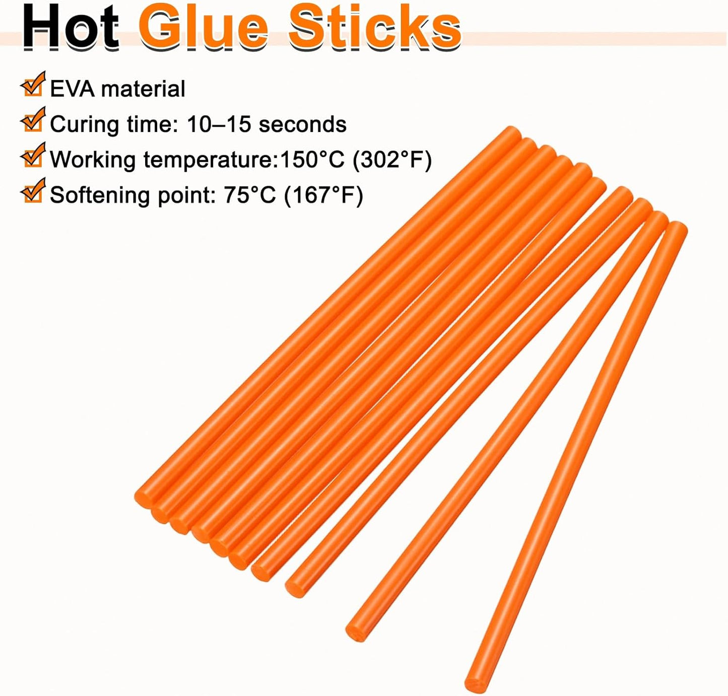 HARFINGTON 10pcs Hot Glue Sticks 0.28" Dia x 11.81" Long EVA Mini Hot Melt Adhesive Glue Stick for Hot Melt Gun Wood Plastic Glass Flowers Fabrics Foam, Orange
