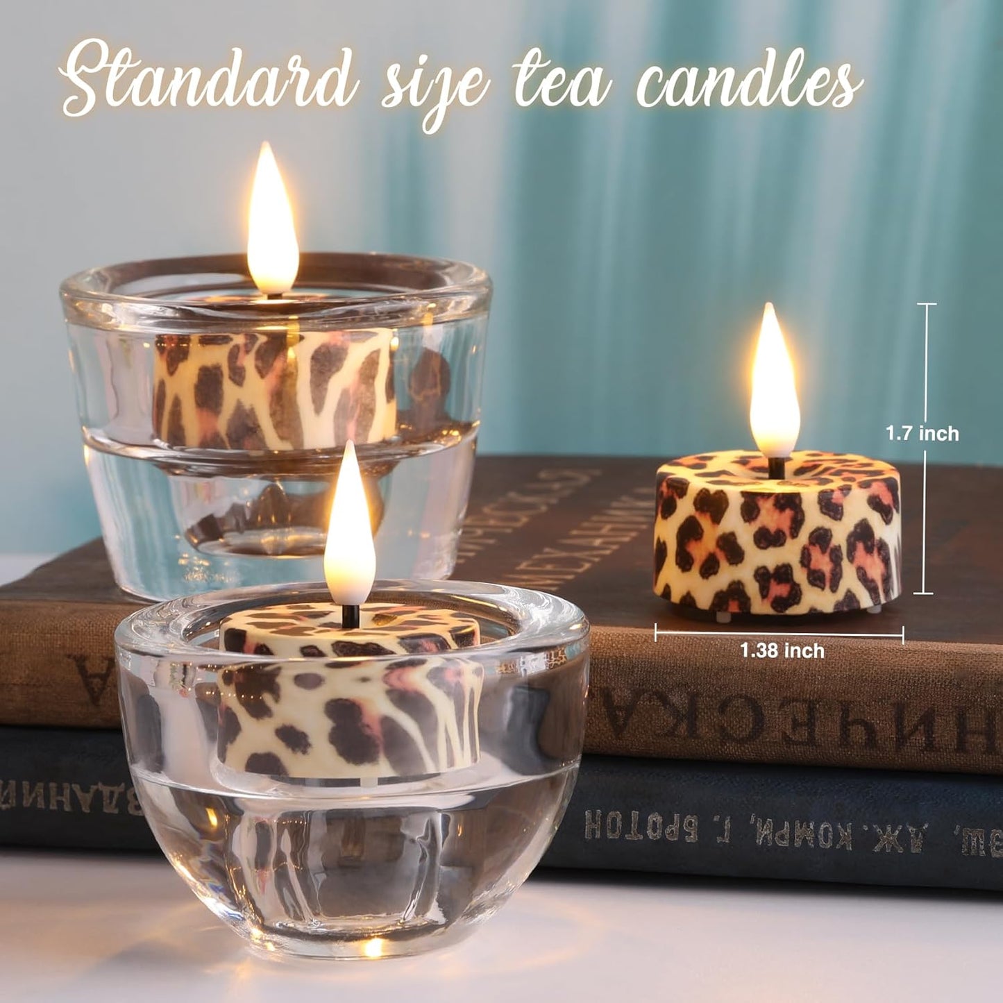Eywamage Leopard Flameless Tealights with Remote Batteries Included, Flickering Plastic Cheetah LED Tea Votive Candles Set of 12
