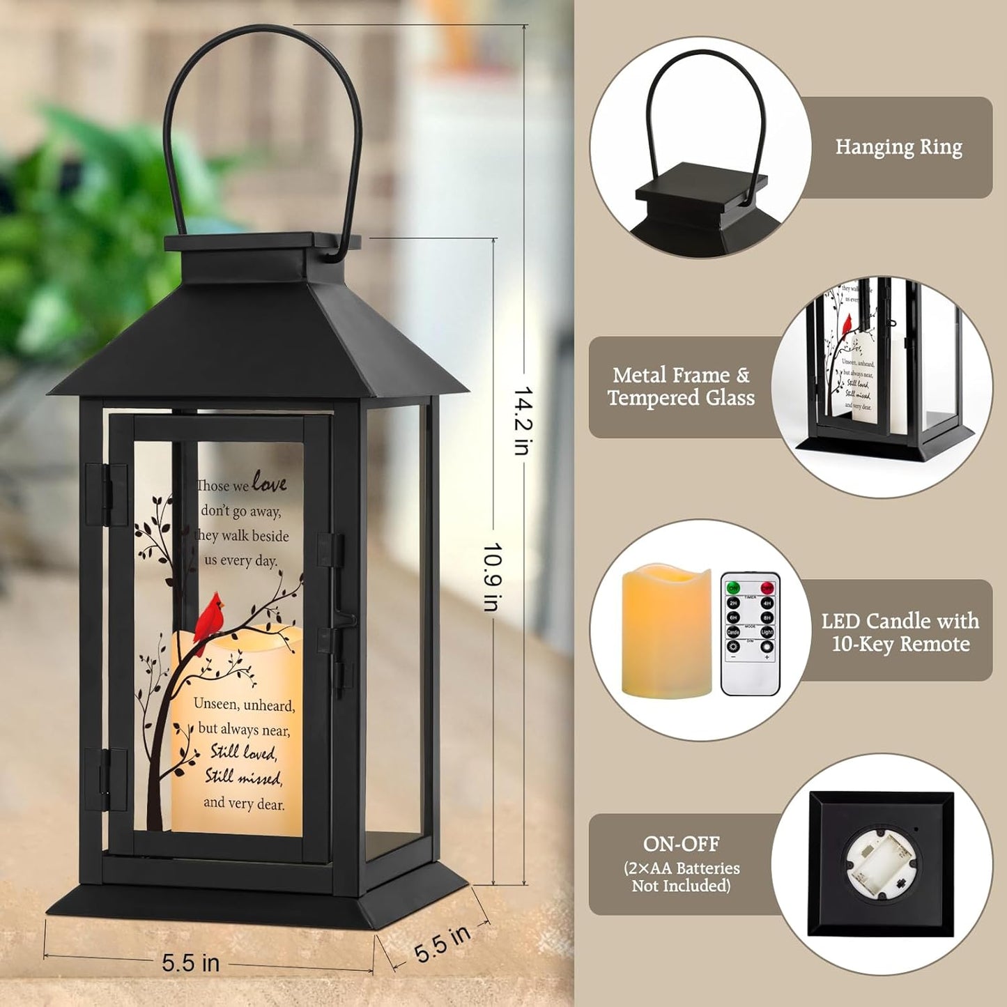 Memorial Lantern Bereavement Gifts in Memory of Loved One Memorial Gifts for Loss of Mother Loss of Father Remembrance Sympathy Gifts for Loss of Loved One with LED Candle and Remote