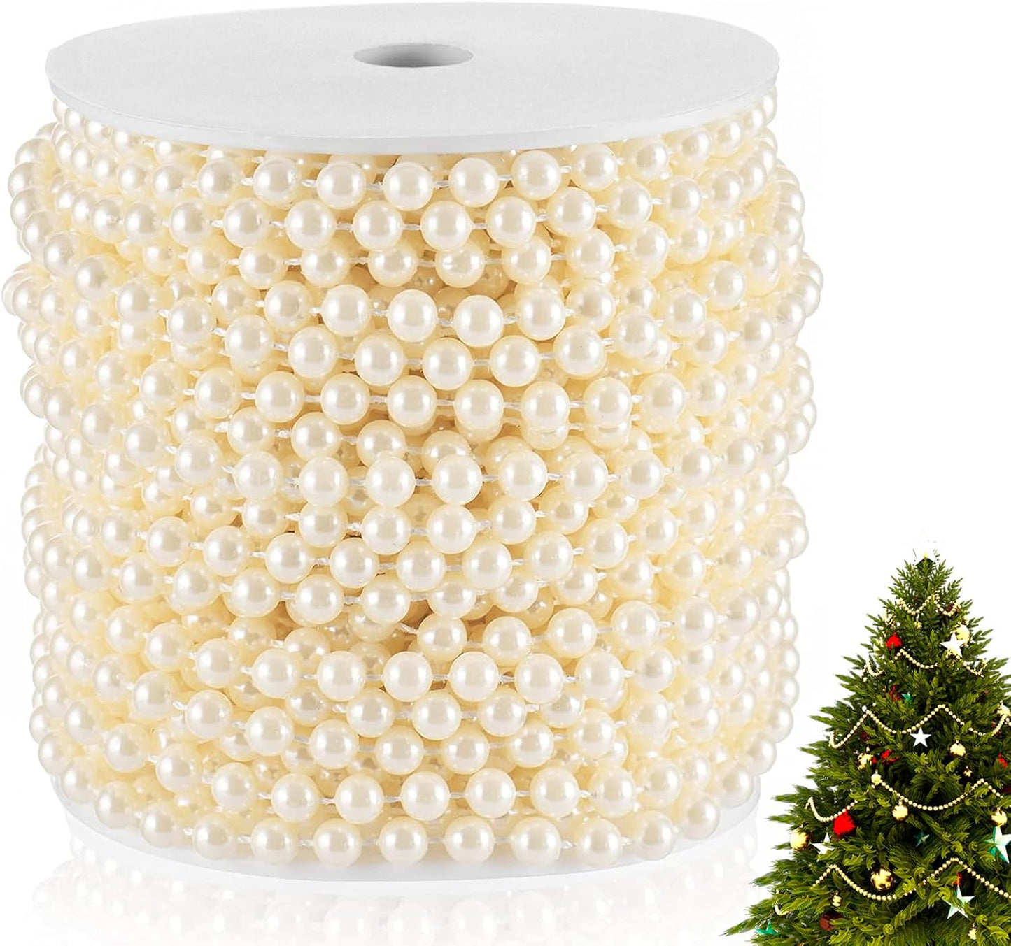 XINHUIDALSQ Craft String of Pearls 6 MM Faux Pearl Beaded,66 Feet Ivory Garland Bead String for Christmas Tree Decorations, Wedding Party Decoration(Ivory, 6mm/20M)