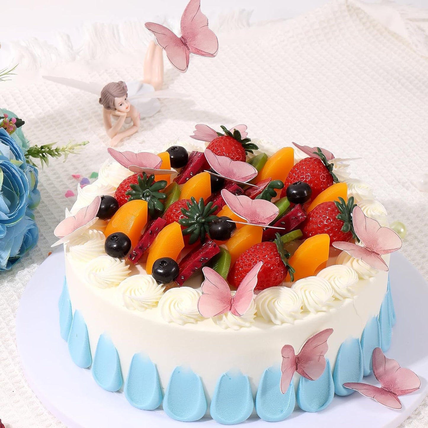 YOcity 48Pcs Edible Butterflies Cake Cupcake Toppers Pink Wafer Paper Butterfly Cake Decorations for Wedding Birthday Party Cupcakes Decorating Pink