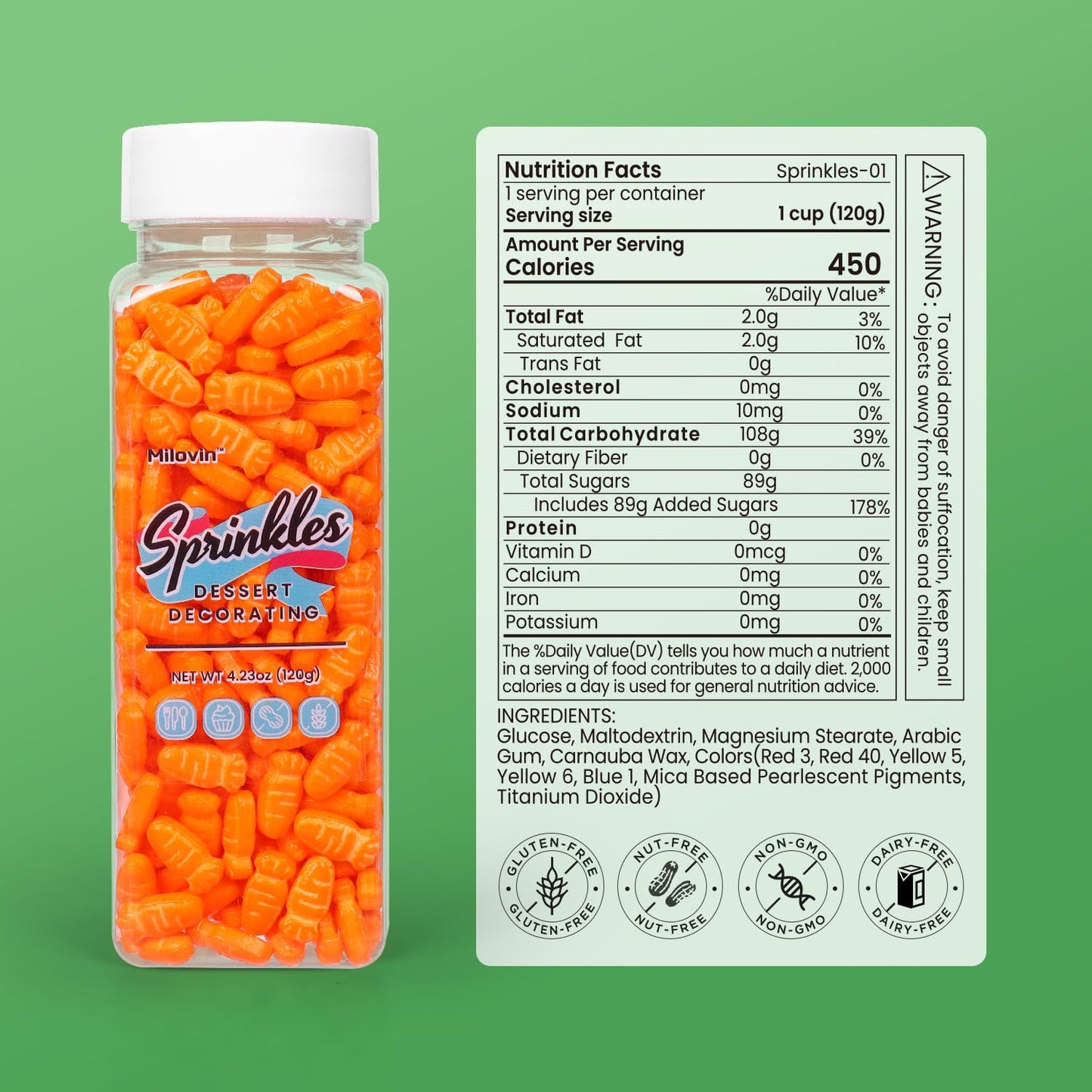 Edible Carrot Sprinkles for Cake Decorating, Carrot Cake Decorations for Easter Cupcakes, Carrot Cake, Macaron, Ice Cream Topping, Cookies(120g/4.23oz)