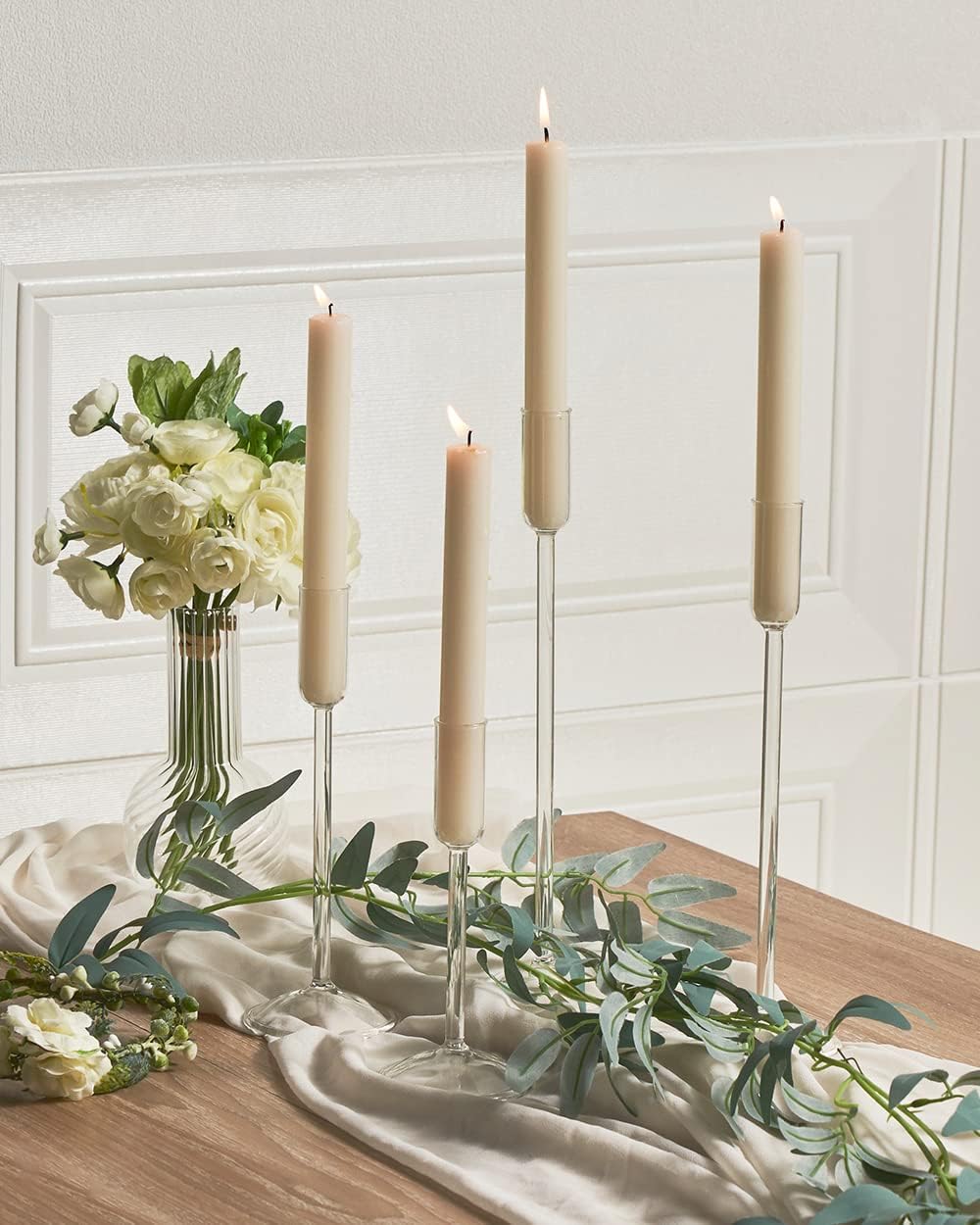 Candle Holder, Glass Taper Candle Tall Candlestick Holder, 4 Different Heights, for Table Centerpiece, Wedding, Party, Clear, 8pcs