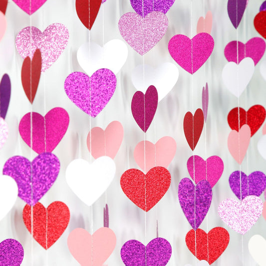 Purple Hot-Pink Red Party-Decoration Heart-Garland - 52ft Galentines Hanging Paper Streamers Banner, Proposal Anniversary Romantic Birthday Baby Shower Rustic Wedding Decor Hugfond