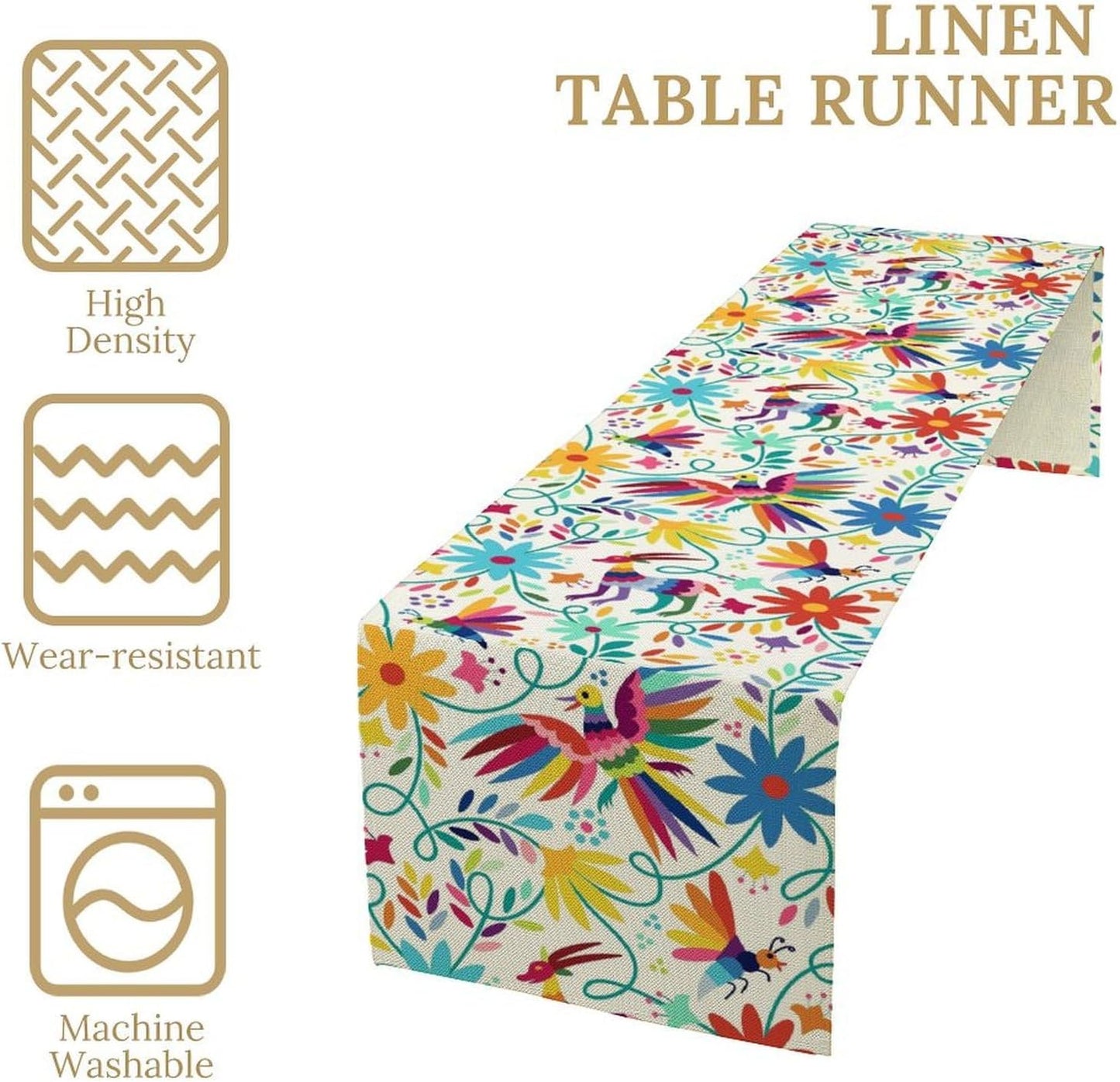 Mexican Table Runner,Boho Colorful Nature Inspired Flowers and Birds Table Cloth Kitchen Dining Table Home Party Decoration 13x108 Inch