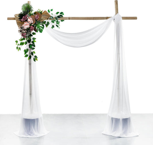 VDS Pack of 2 Panel (30 Inch X 30 Feet) Wedding Arch Draping Fabric Sheer Chiffon Fabric Drapery for Wedding Ceremony Reception Swag Backdrop Canopy Chuppah ARBO Altars Decoration (White)
