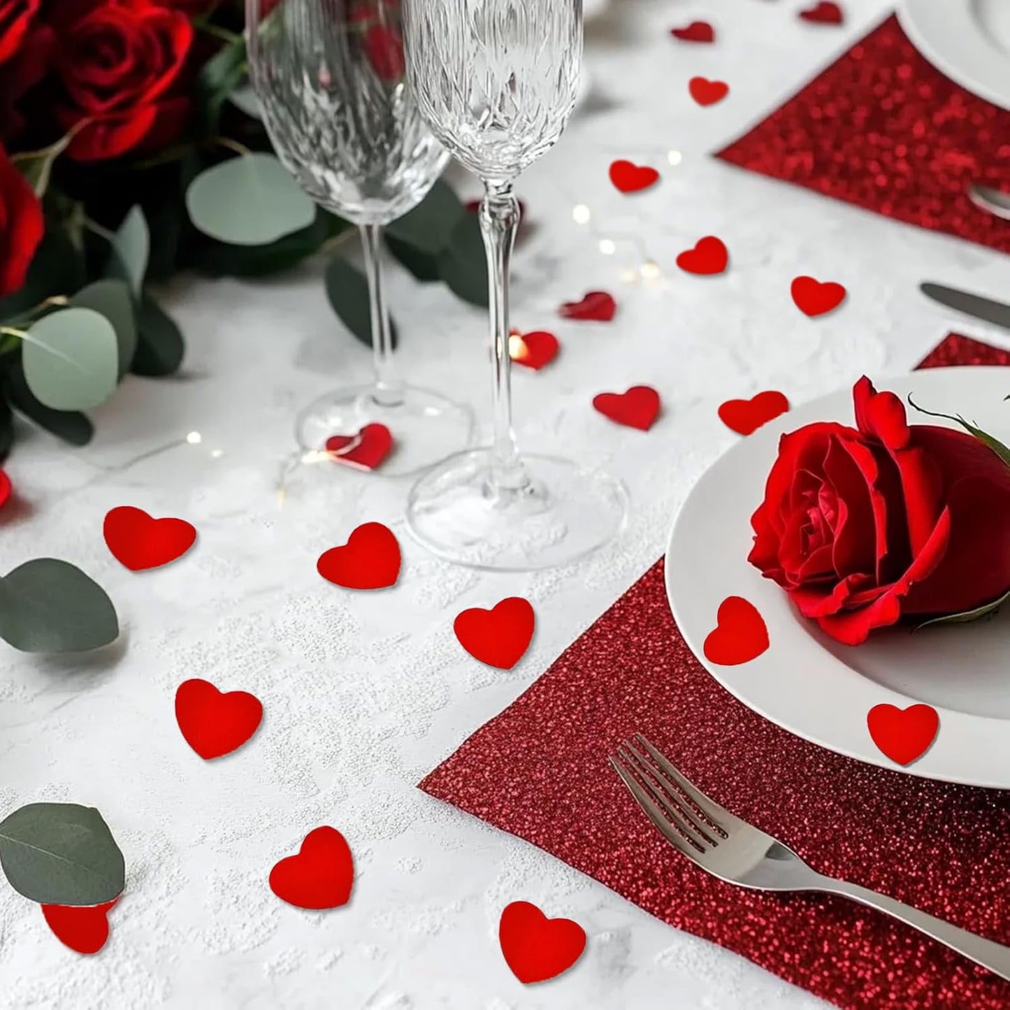 Red Heart Confetti – Shiny Foil Heart Table Scatter for Romantic Party Decorations, Wedding, Valentine's Day, Anniversary, Proposal & Love Celebrations Party Supplies 1200PCS