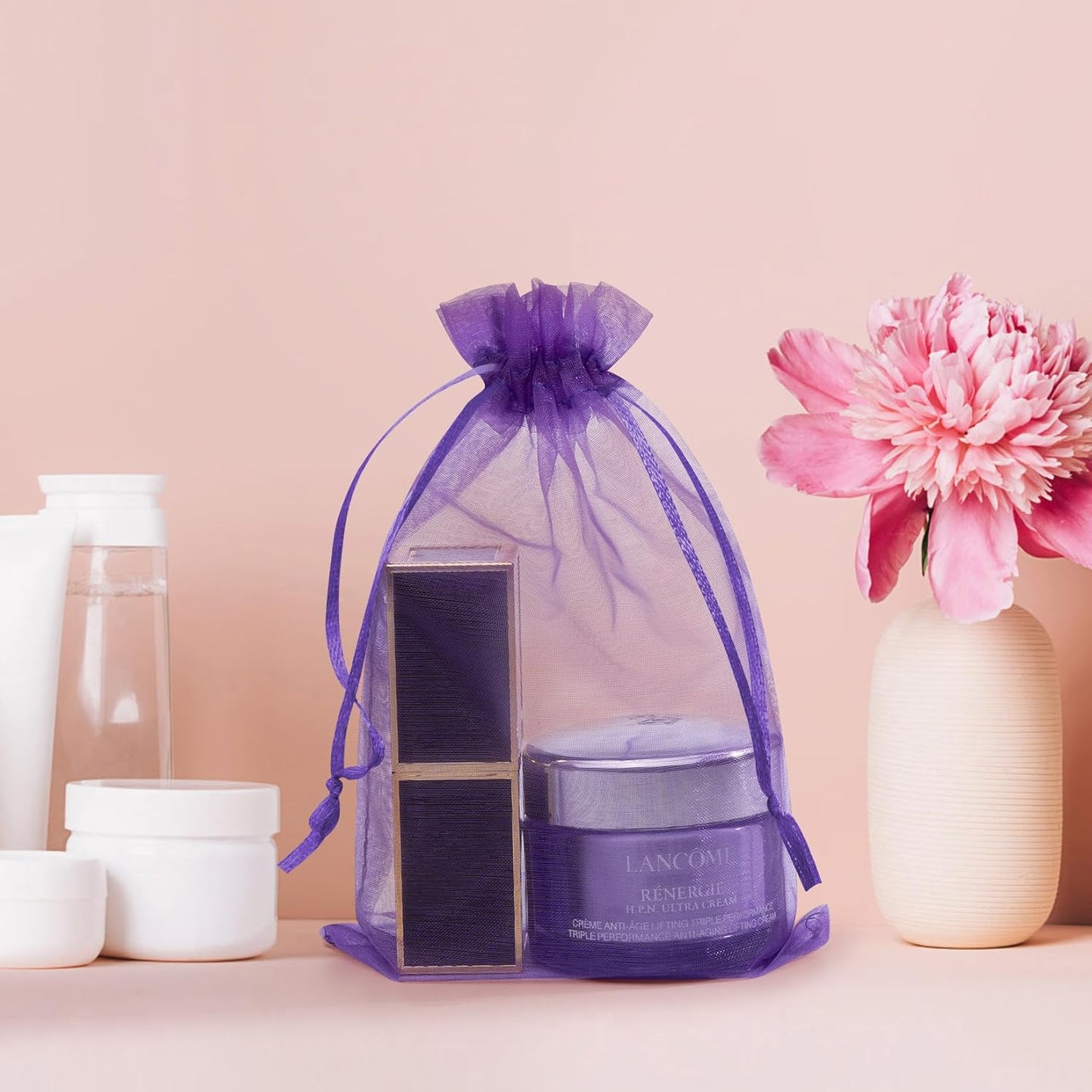 Organza Bags 5x7 In 50 Pcs Premium Organza Gift Bags Sachet Bags Jewelry Bags Drawstring for Halloween Party Favor (Purple)