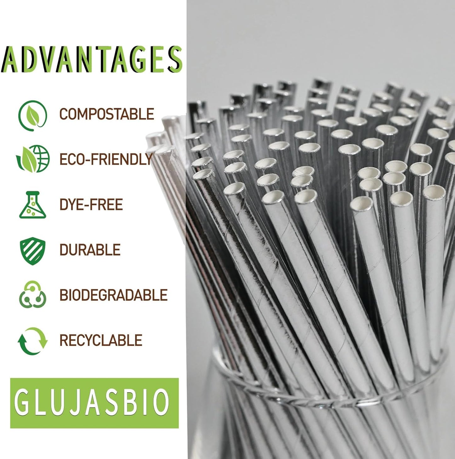 Paper Drinking Straws Cocktail Silver, Compostable Disposable Straws for Party, Bar, Decorations - 5.75" Short, 500 Count