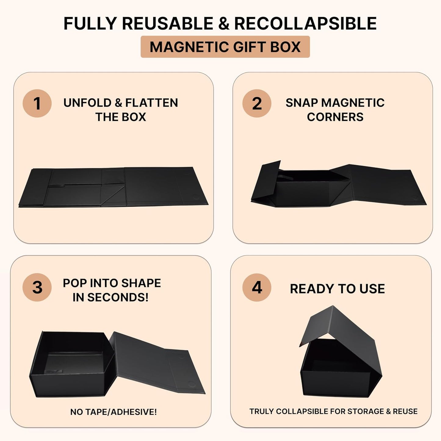 CECOBOX - Gift Boxes with Lids for Presents 6"x6"x2.75" - Matte, Collapsible Magnetic Closure Gift Box - Groomsmen & Bridesmaid Proposal Boxes, Wedding, PR, Birthdays, Holidays (Kraft)