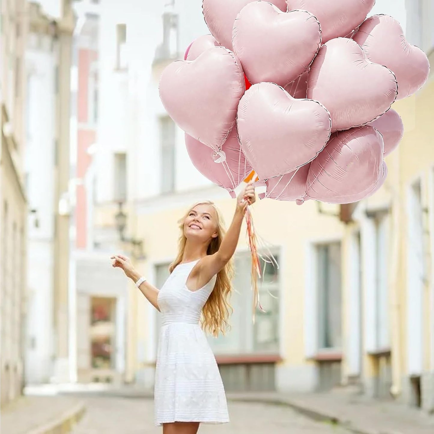 TONIFUL 15Pcs 18 Inch Baby Pink Heart Balloons Pastel Pink Heart Shape Foil Mylar Balloons Decoration for Birthday Valentine's Day Wedding Bridal Shower Anniversary Engagement Party Supplies