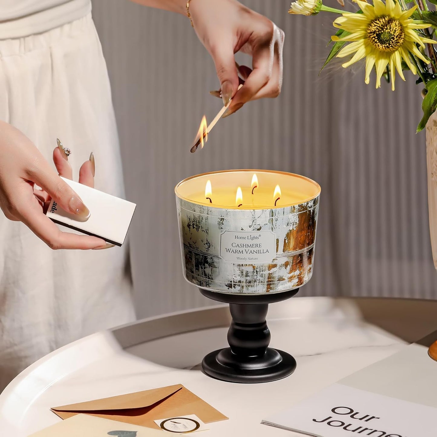 HomeLights Scented Candles for Women & Men, 18oz Candle Jars Aromatherapy 4-Wick Candle, Ideal for Industrial Chic Home Decor and Gifts, Cashmere Warm Vanilla