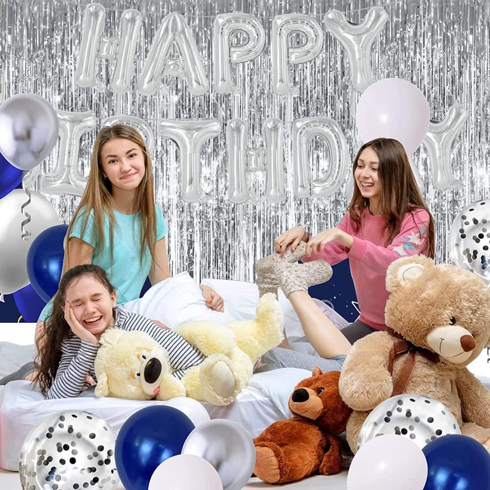 TONIFUL 2Pcs Silver Metallic Tinsel Foil Fringe Curtains,Black Photo Booth Backdrop Streamer Curtain Photo Booth Props for Bachelorette Party,Birthday,Graduation,Christmas Decor(6.6ft x 9.9ft)