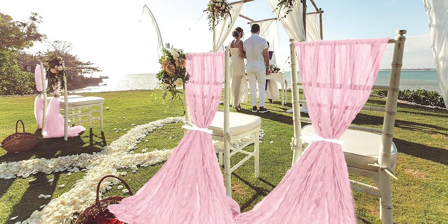 50 PCS Cheesecloth Chair Sashes, Bows Designed ChairSashes, 15.7x108 inch Chair Sashes for Aisle Decorations Universal Chairs Cover Decoration for Wedding Reception Party Banquet (Light Pink)
