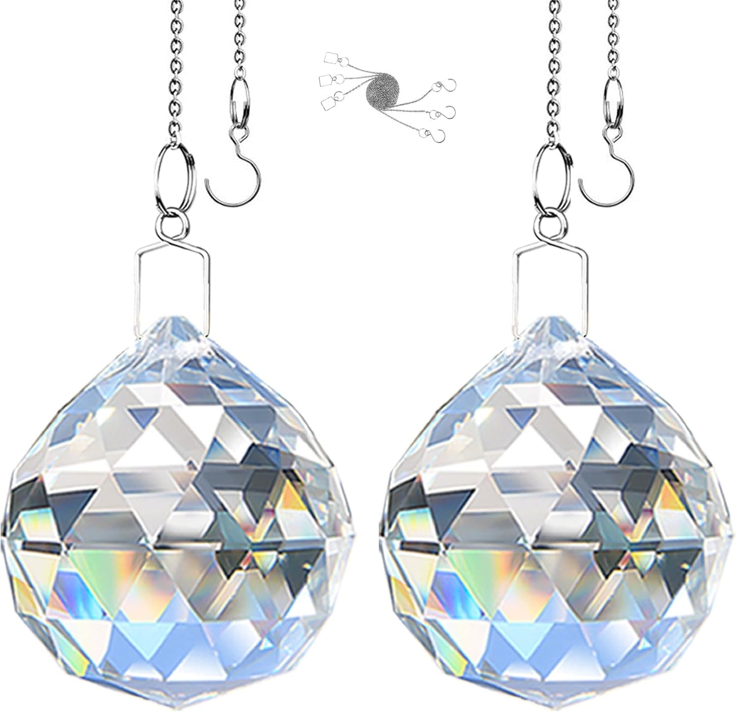 MerryNine 2 Pack Crystal Ball Prism Sun Shine Catcher Rainbow Pendants Maker, Hanging Crystals Prisms for Windows, for Feng Shui, for Gift (Clear) (60mm/2.36")