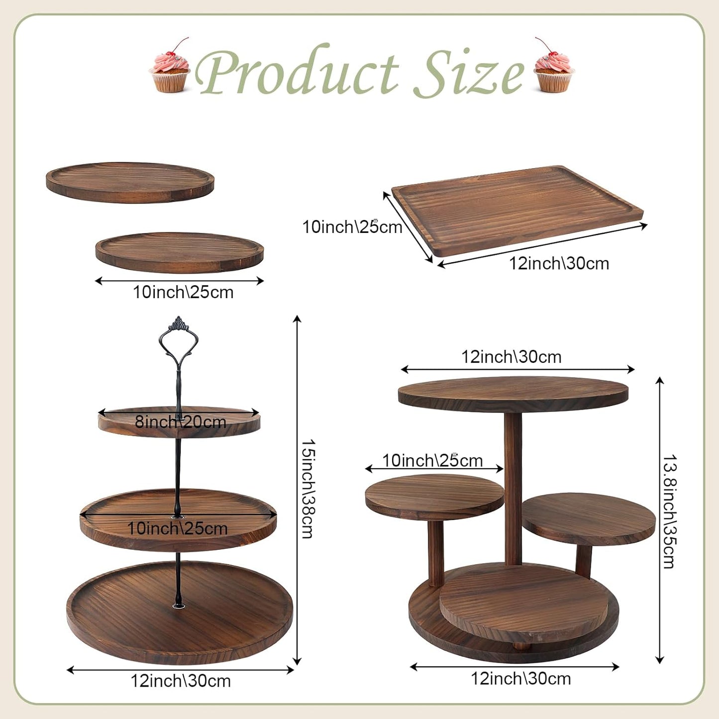 LARDUX Wooden Dessert Table Display Set - 4 Tier Cupcake Stand, 3 Tier Dessert Stand, 2Pcs Round Serving Trays,1Pcs Rectangular Trays for Party, Wedding, Baby Shower