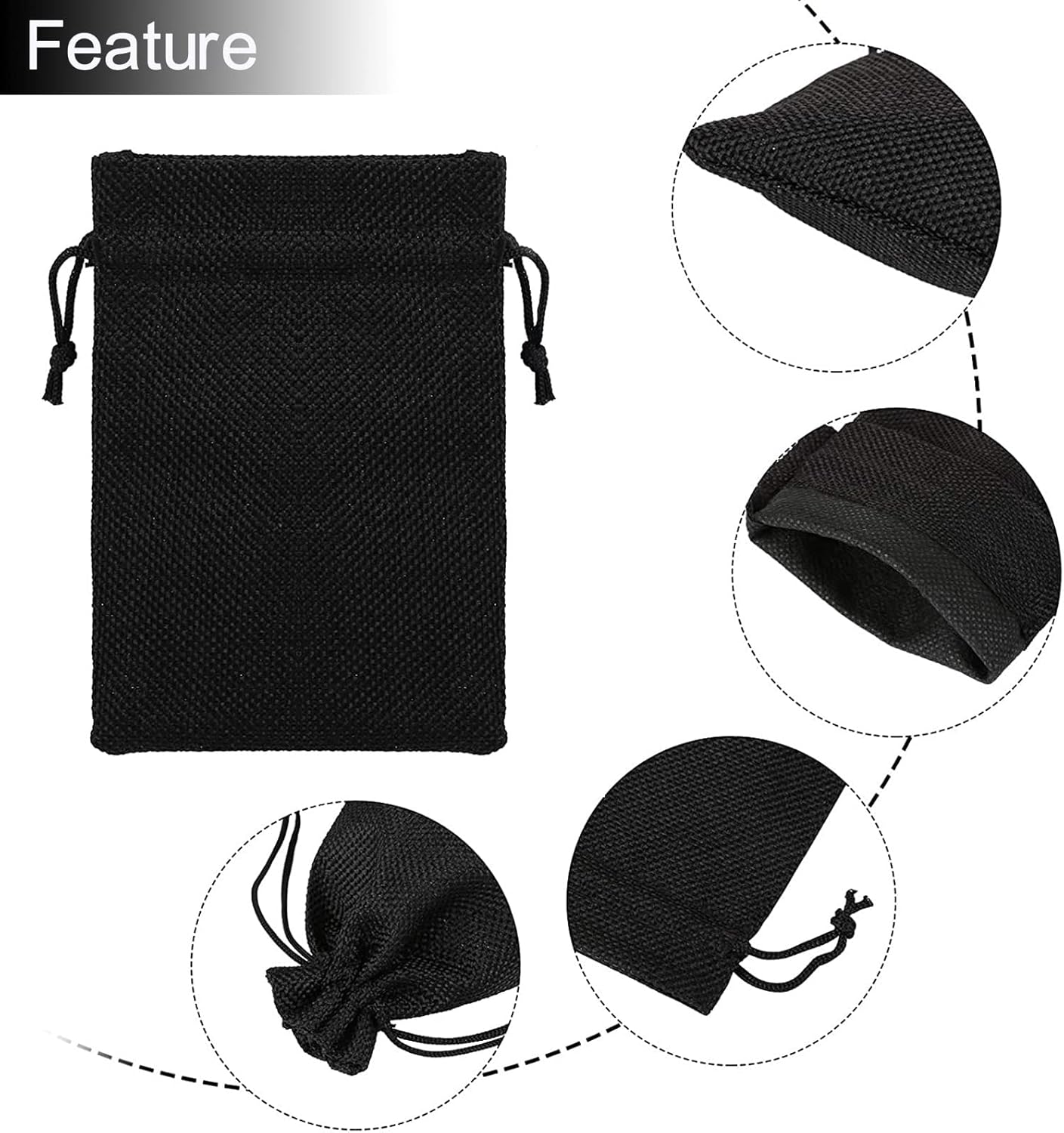 20Pcs Black Burlap Gift Bags With Drawstring 2.7x3.5 Inch, Linen Halloween Candy Jewelry Jute Sack for Wedding Party Favor