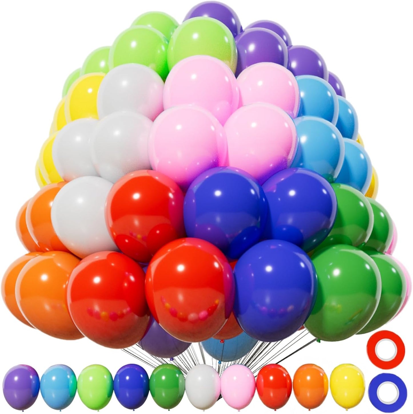 KAWKALSH 200pcs Balloons 5 Inch Assorted Colors, Small Mini Rainbow Latex Balloons for Party Birthday Baby Shower Anniversary Festival Arch Garland Decoration