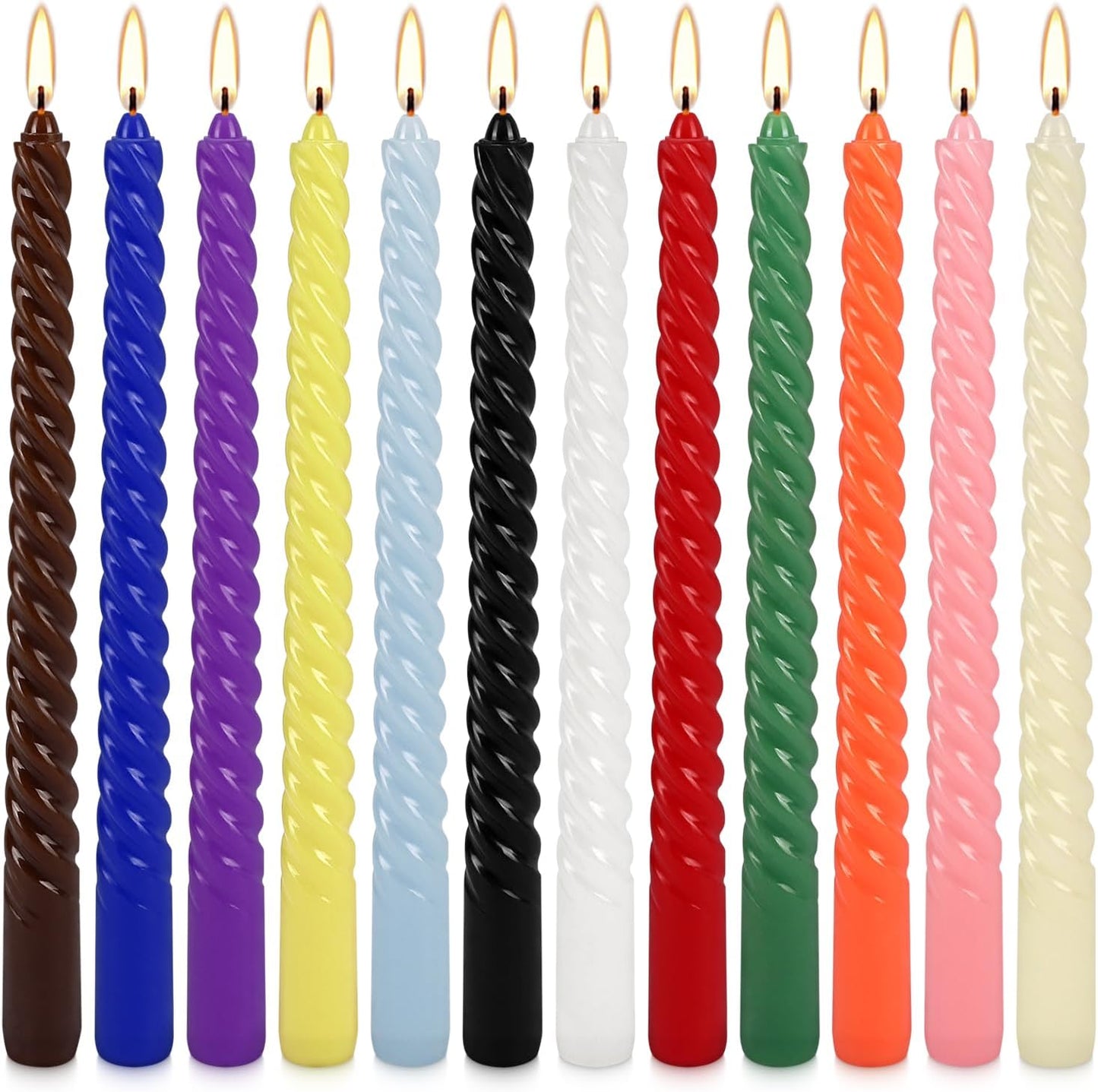 12-Pack 12-Color Spiral Taper Candles - 10 Inch Dripless & Long-Lasting Burn, Decorative Twisted Candles for Wedding, Birthday, Christmas, Home Decor, Party Supplies (Premium Wax, Unscented)