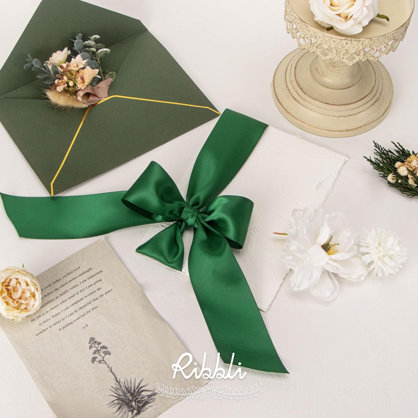 Ribbli Forest Green Double Faced Satin Ribbon, 2” x Continuous 10 Yards,Use for Bows Bouquet,Gift Wrapping,Floral Arrangement,Wedding Decoration