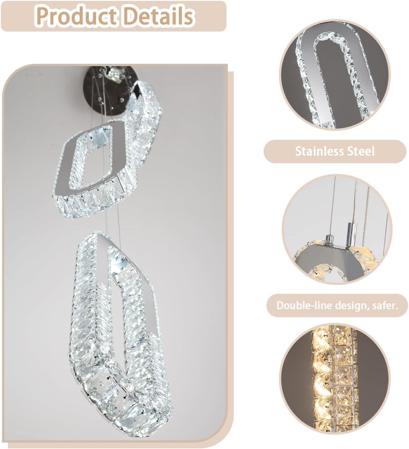 3-Light Modern Pendant Light for Kitchen Island Crystal Ring Chandelier Silver LED Pendant Lighting Fixture for Dining Room Kitchen Living Room Foyer Hallway Bedroom