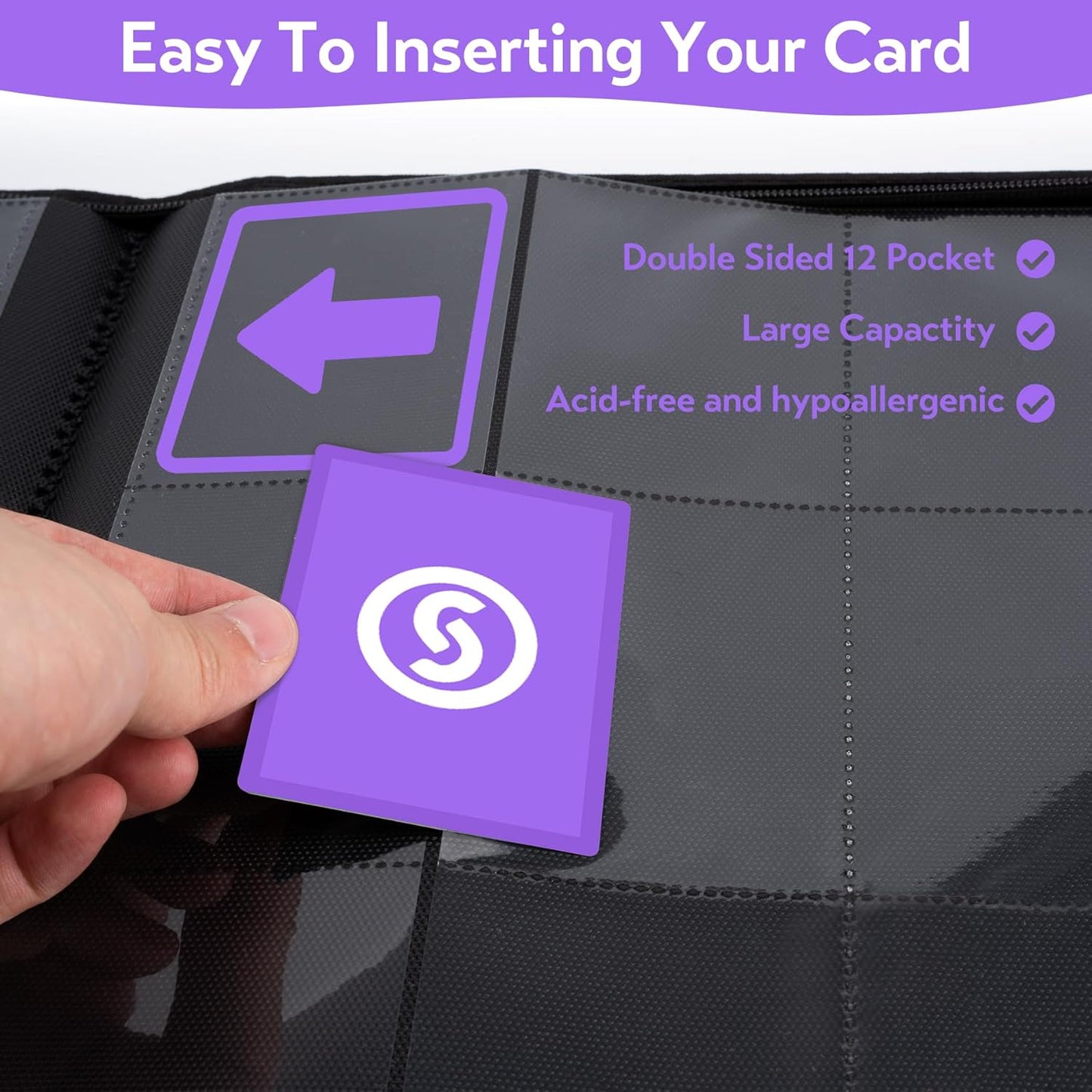 SMYV 12 Pocket Trading Card Binder, Premium PU Cover Card Binder for 720 Cards, Ringless Side Loading Card Collection Album Folders for MTG, TCG, Game Cards & Sports Cards (Grey)